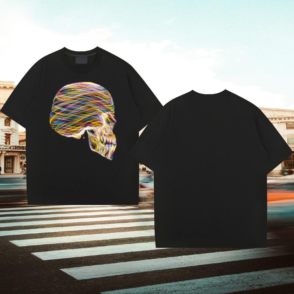2024 DIY T Shirts Men skull Tops Tees 230g 100% Cotton Beach Loose Anime Print Breathable Short Sleeve Tshirts
