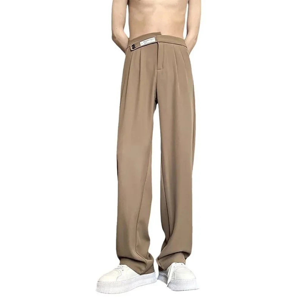 Suit Pants For Men Fashionable And Elegant Loose Straight Casual British Style Solid Color HighWaisted WideLeg 240806