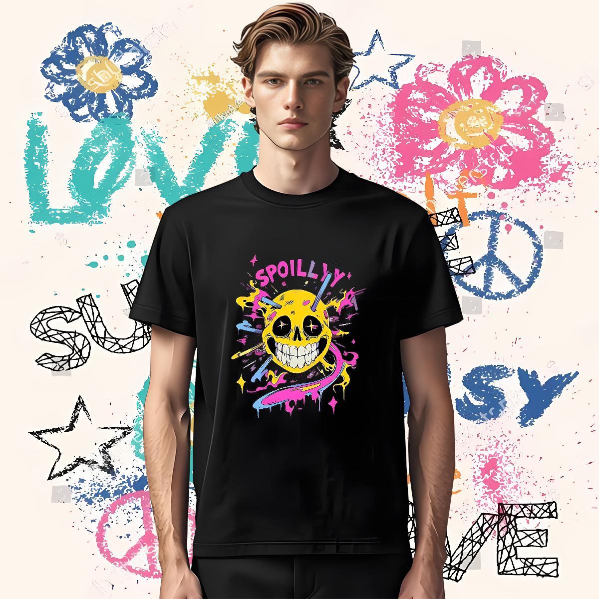 Classic T Shirt For Man skull Tops Shirt 230g Cotton Street Casual Cool White Plus Size Crew Neck Men Tops Tees