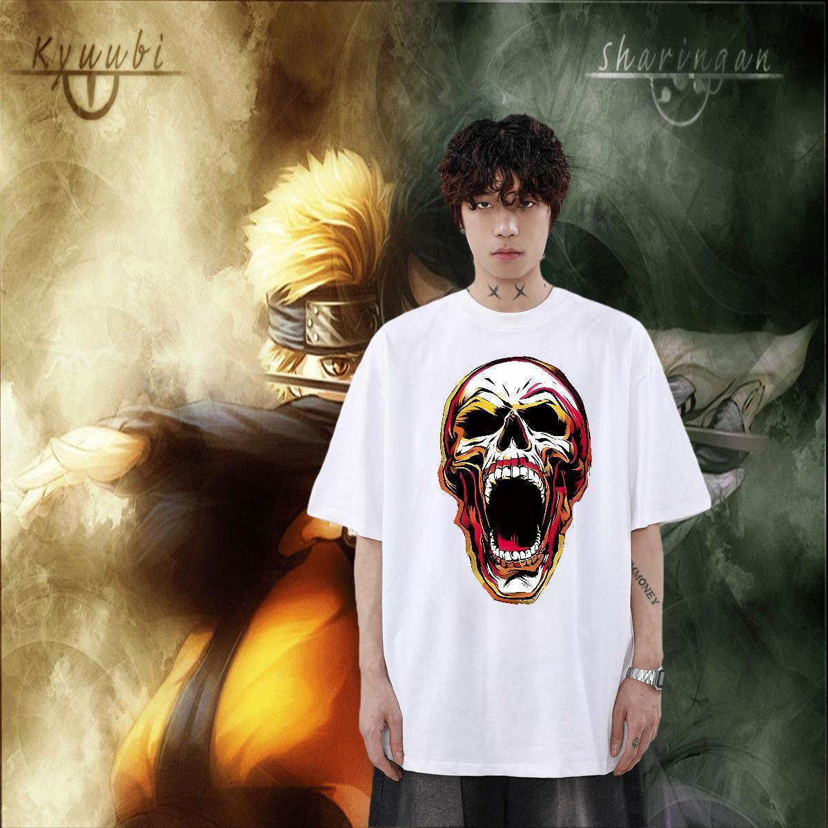 Custom T-Shirts for Men skull Wear 230g Pure Cotton High Street Hip Hop Cool Design Black White Short Sleeve O-Neck Mens Tshirts