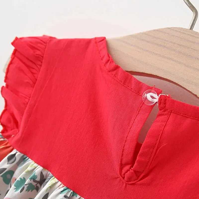New summer girls floral dress girls sleeveless pure cotton newborn birthday dress with sun hatW240720