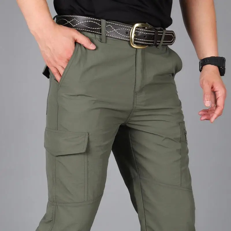 Spring Autumn Mens Clothing Solid Color High Waisted Pockets Button Zipper Casual Trousers Straight Cargo Preppy Style Pants 240806