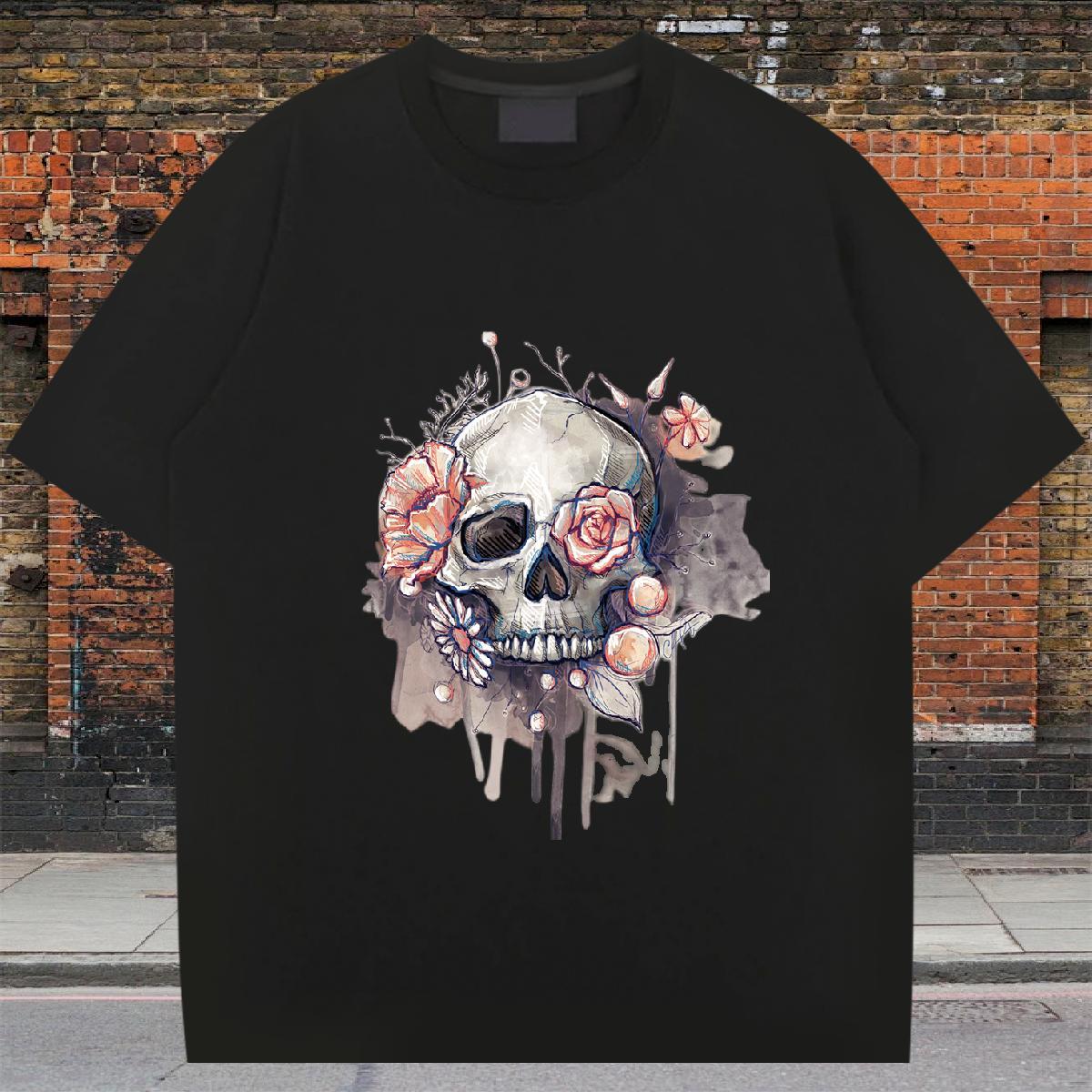 Classic Casual T Shirt For Man skull Tops Shirt 230g Pure Cotton Summer Casual Brand Black Oversized Breathable Mens Tshirts