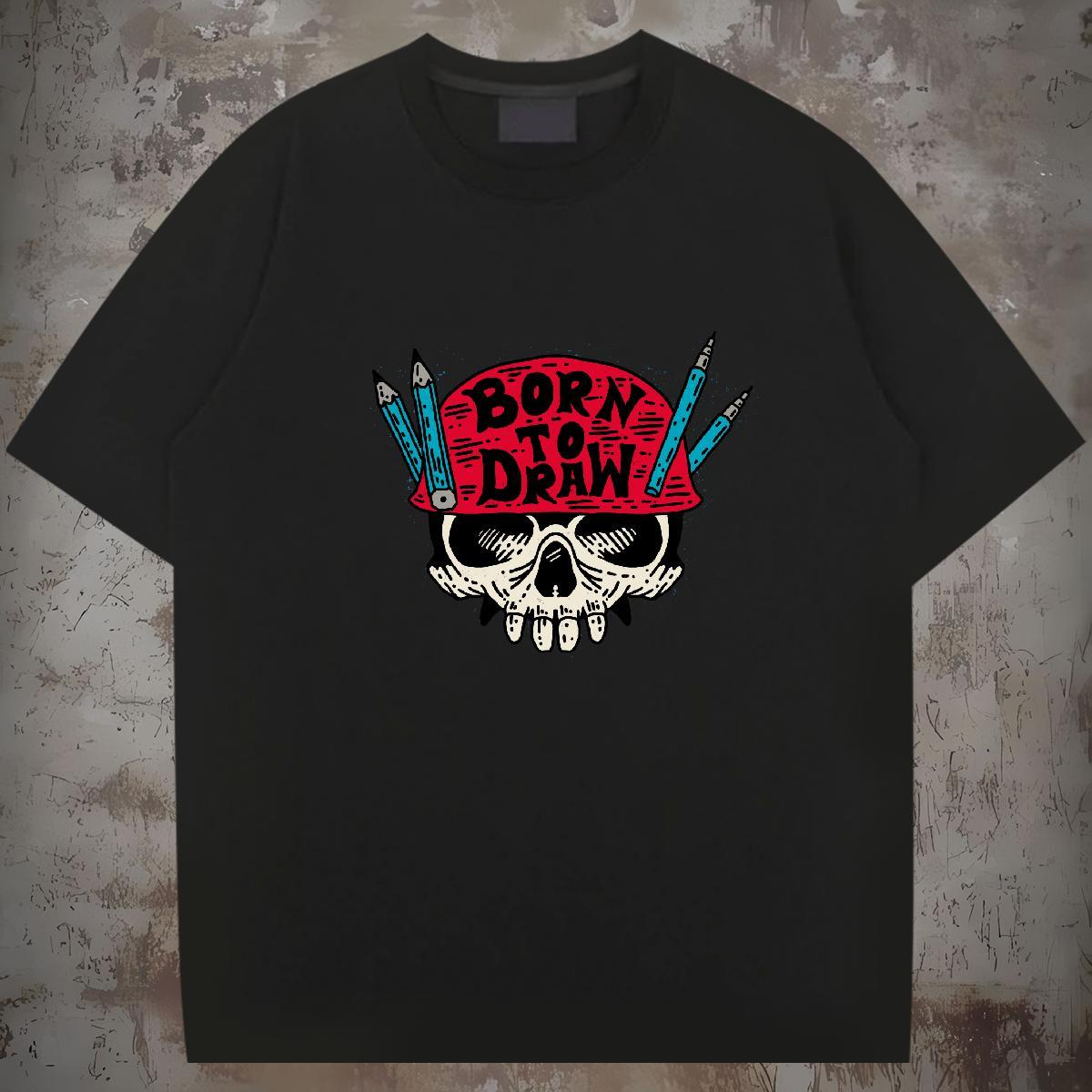 Fashion New T Shirts Men skull Top Tees 230g Cotton Street Loose Custom Print Plus Size Breathable Tshirt for Man Woman