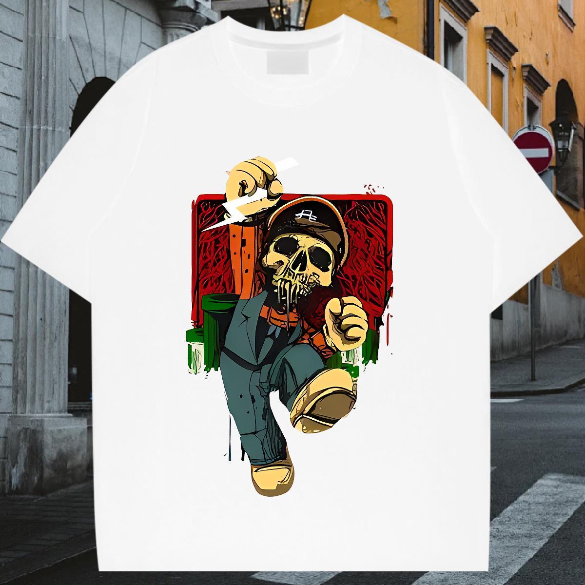Customized T Shirts Men skull Wear 230g Pure Cotton Casual Daily Wear Wholesale Custom Printed Round Neck Short Sleeve Men Clothes T-Shirt