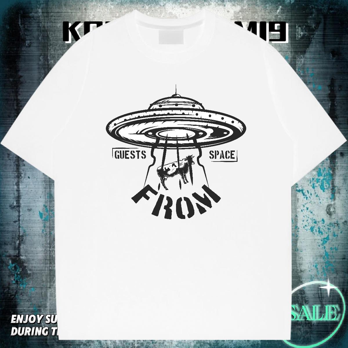 2024 Summer Man T Shirts UFO Tops Shirt 230g Pure Cotton Hip Hop Street Popular Graphic Breathable Short Sleeve Men Tees