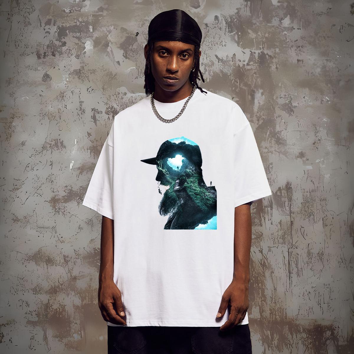 Wholesale Mens T Shirts portrait Tops Tees 230g Cotton Street Casual Loose Oversized Short Sleeve O-Neck Couples T Shirts