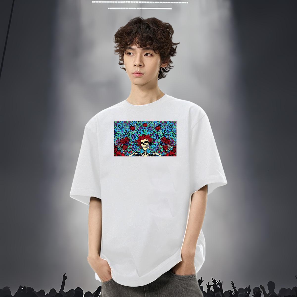 2024 Summer T-Shirts for Men flower Top Tees 230g 100% Cotton Daily Outfit Free Shipping Custom Anime Crew Neck Breathable Mens Tshirts