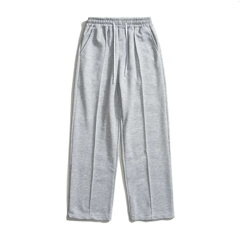 Spring Mens Baggy Sweatpants Korean Fashion Streetwear Light Grey Straight Wide Leg Pants Casual Trousers Male 240806