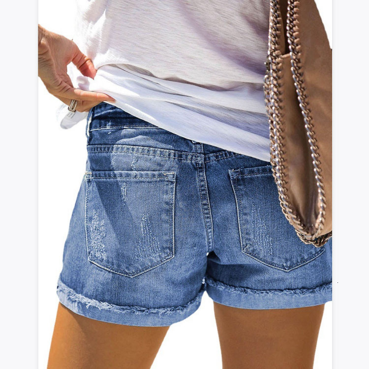 2024 National Flag Flipped Hole Denim Hot Pants Sexy Women's Summer Jeans Shorts