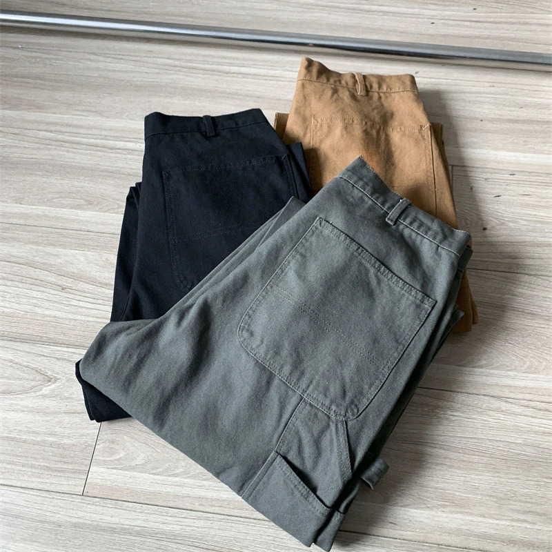 Japanese style washed vintage canvas multi pocket pants cargo men Korean Fashion Streetwear 240806