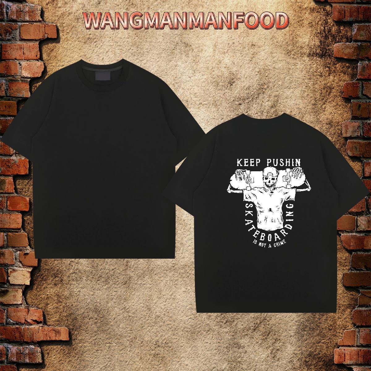 New Man T Shirts skull Tops Shirt 100% Cotton 230g Anime Printing Street Soft Black Oversized Crew Neck Breathable Tshirts
