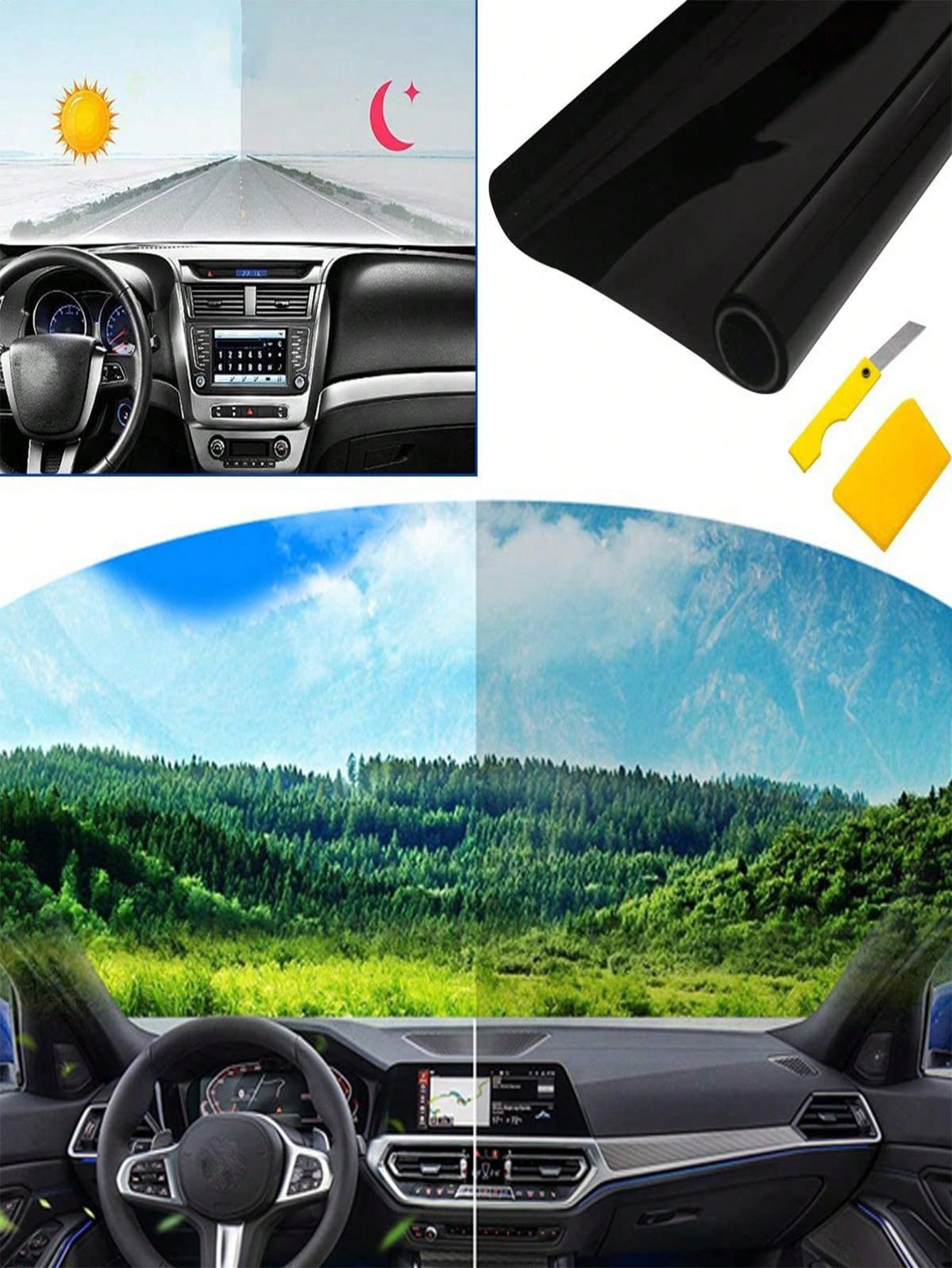 Car glass solar film sunscreen heat insulation film car window film anti-wear black film explosion-proof solar film free film sticking tool 50cm*300cm