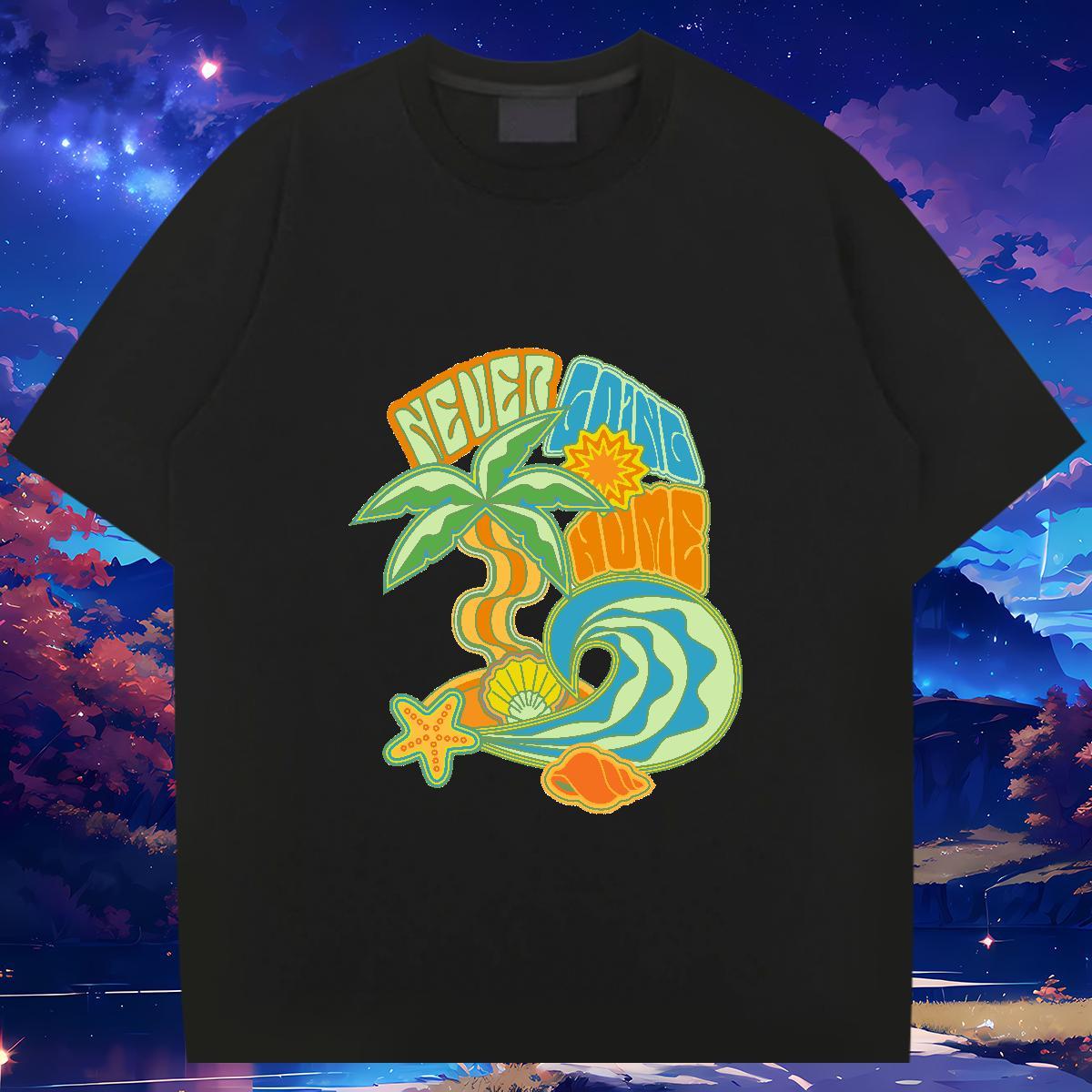 2024 New Men T Shirts beach Top Tees 100% Cotton 230g Hip Hop Street Cool Anime Print O Neck Short Sleeves Men Tshirts