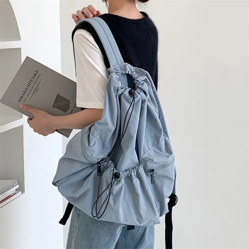 Fashionable Ruched Drawstring Womens Backpack Fashion Nylon Fabric Lightweight Student Travel 240807