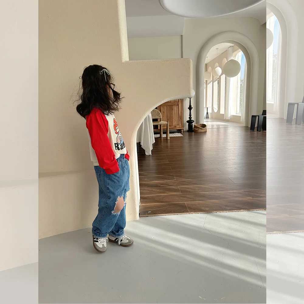 Jeans Spring Children fashion ripped jeans Kids all-match casual denim pants Hip hop style
