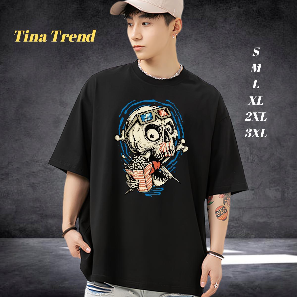 DIY T shirt skull Clothes 230g Cotton Casual Beach Cool Design Anime Short Sleeve O-Neck Tshirt for Man Woman