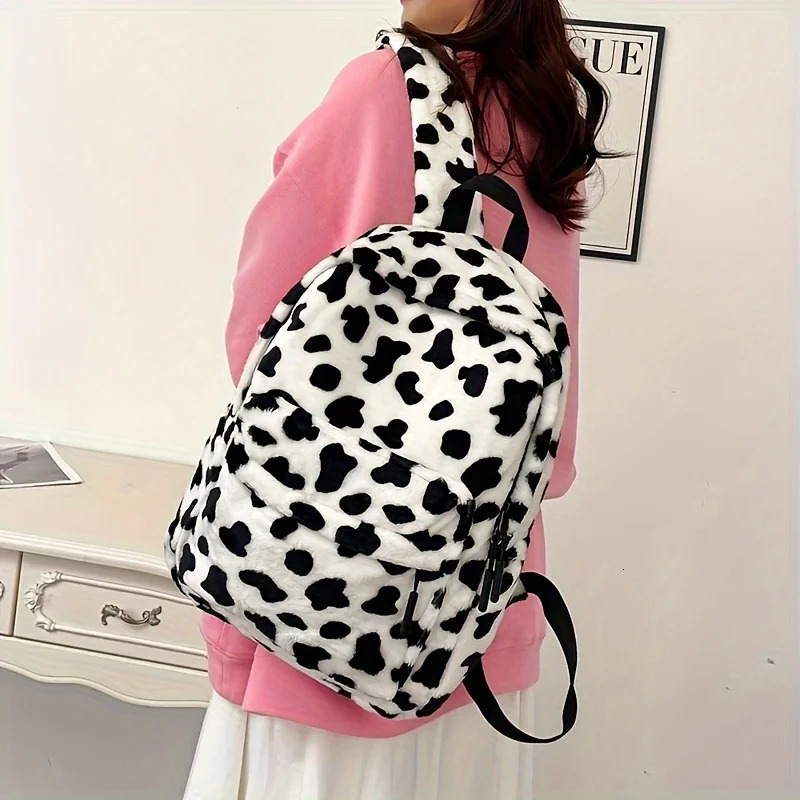 Cow Plush Korean style backpack womens retro Japanese original niche high school bag female college student class 240807