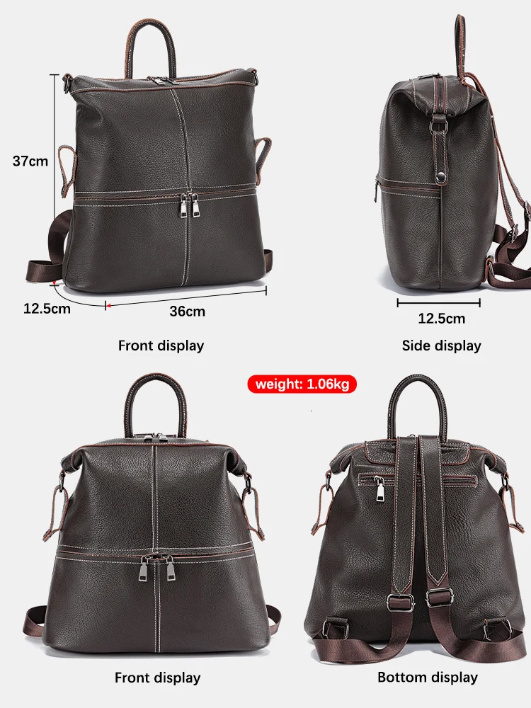 Zency Womens Fashion Genuine Leather Backpack Travel Knapsack Large Capacity Rucksack Suitable for iPad A4 Books School Shoulder Bag Sac 240807