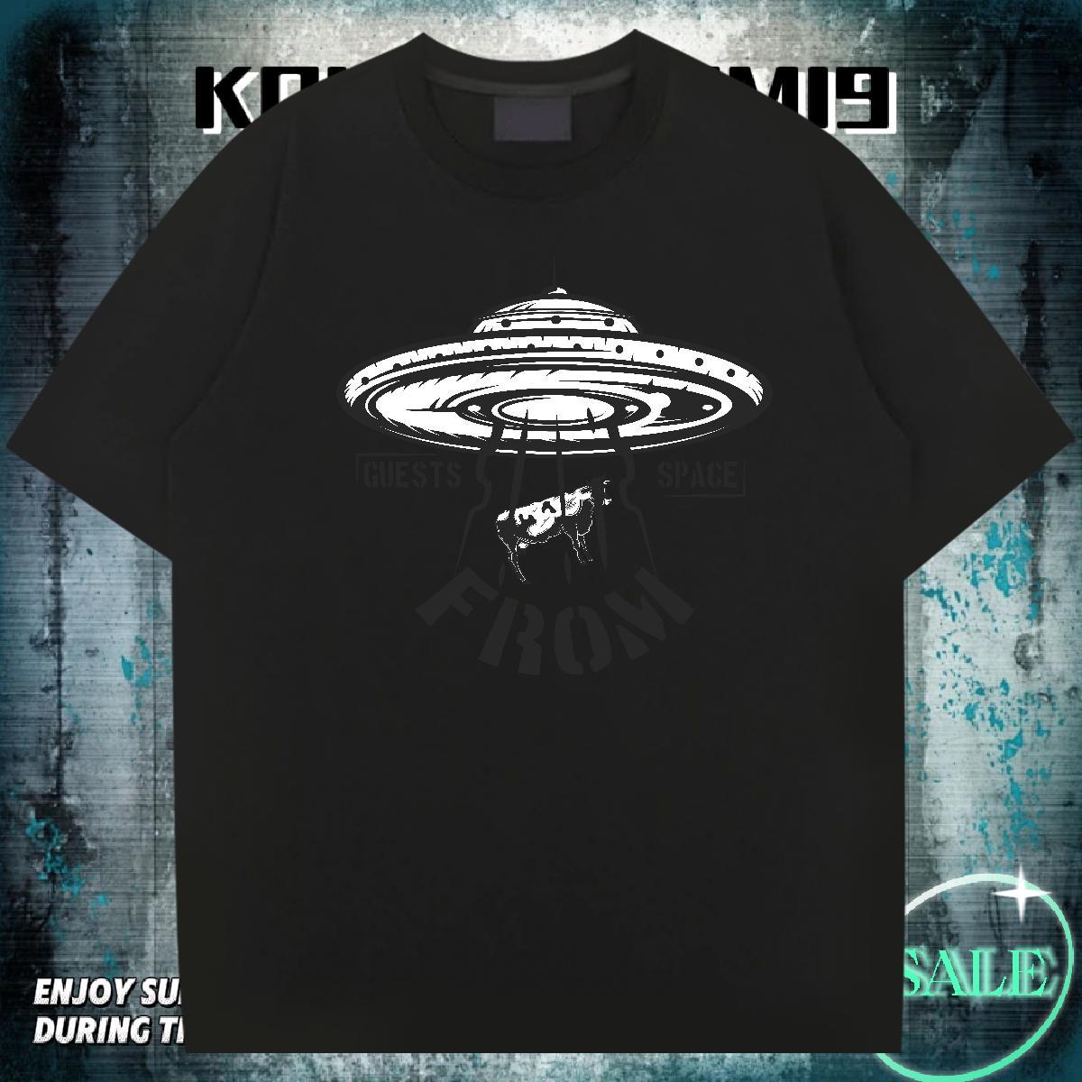 2024 Summer Man T Shirts UFO Tops Shirt 230g Pure Cotton Hip Hop Street Popular Graphic Breathable Short Sleeve Men Tees