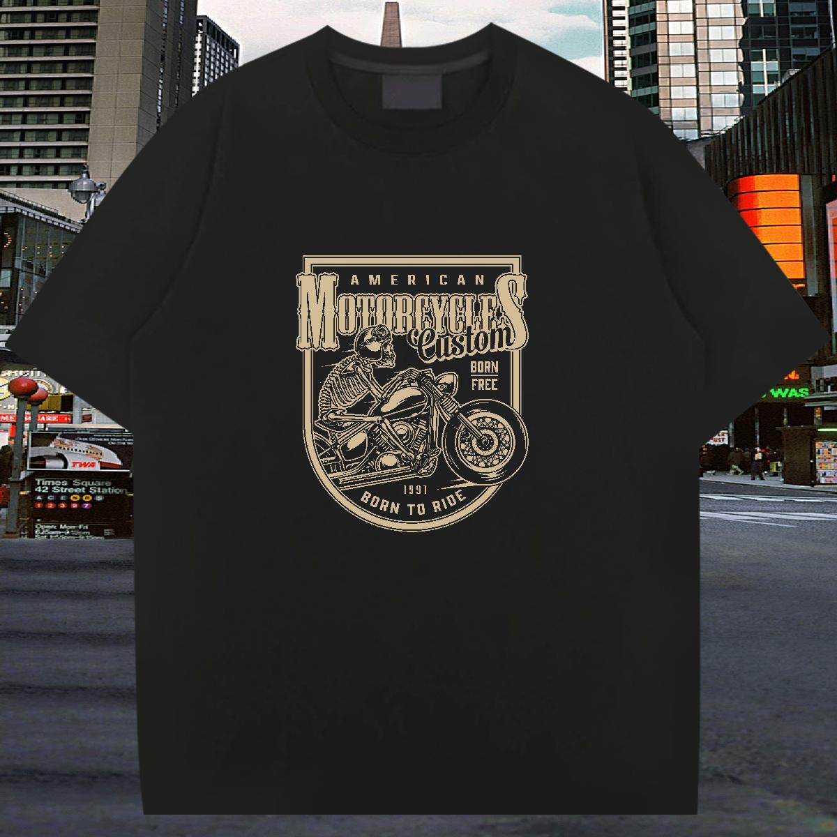 Classic T-Shirts for Men skull Wear 230g Cotton High Street Hip Hop Soft DIY Printed Breathable Short Sleeve Tshirts