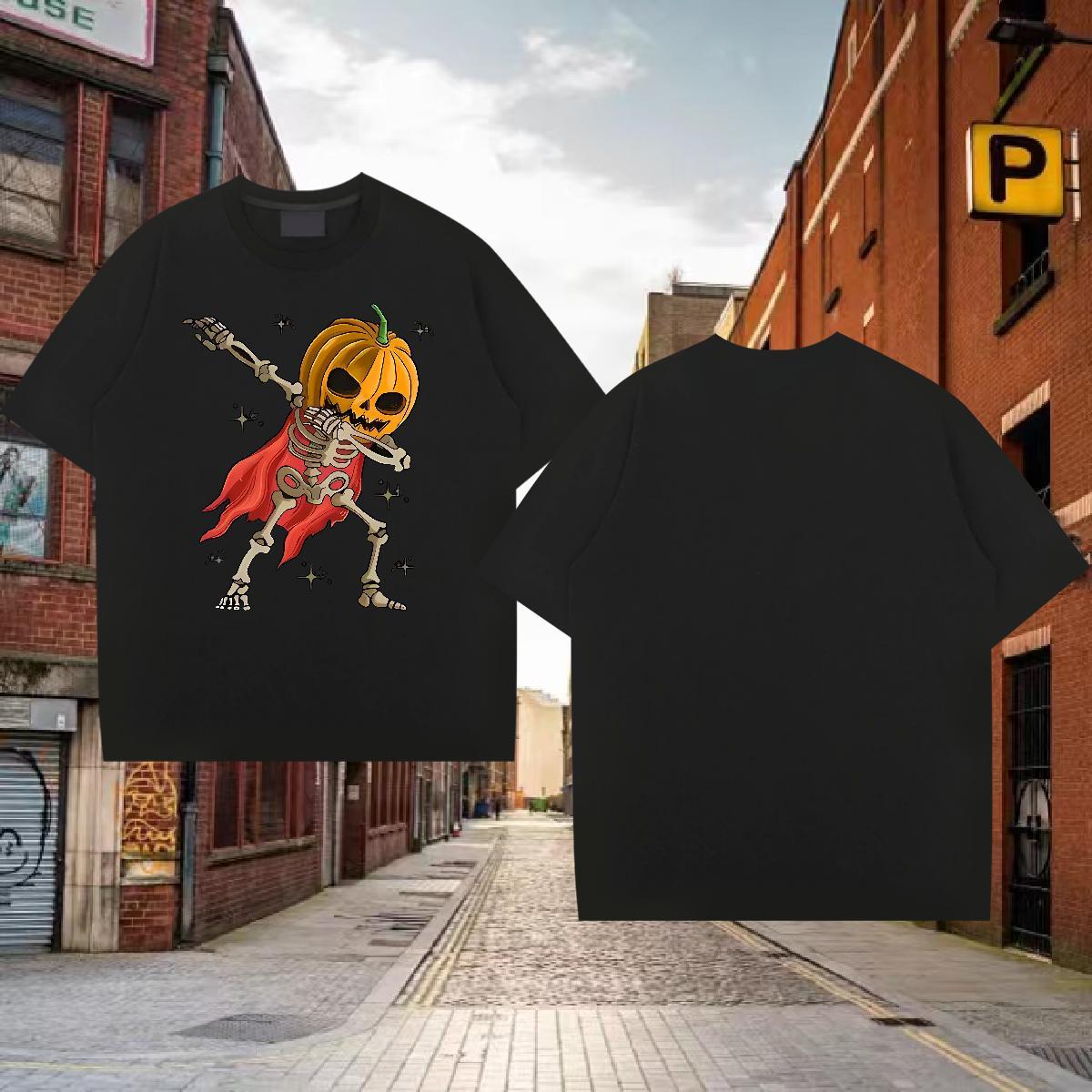 2024 Summer Mens T Shirts pumpkin Polos 230g Cotton Street Wear TOP Quality Floral Print Short Sleeve O-Neck Men Clothes T-Shirt