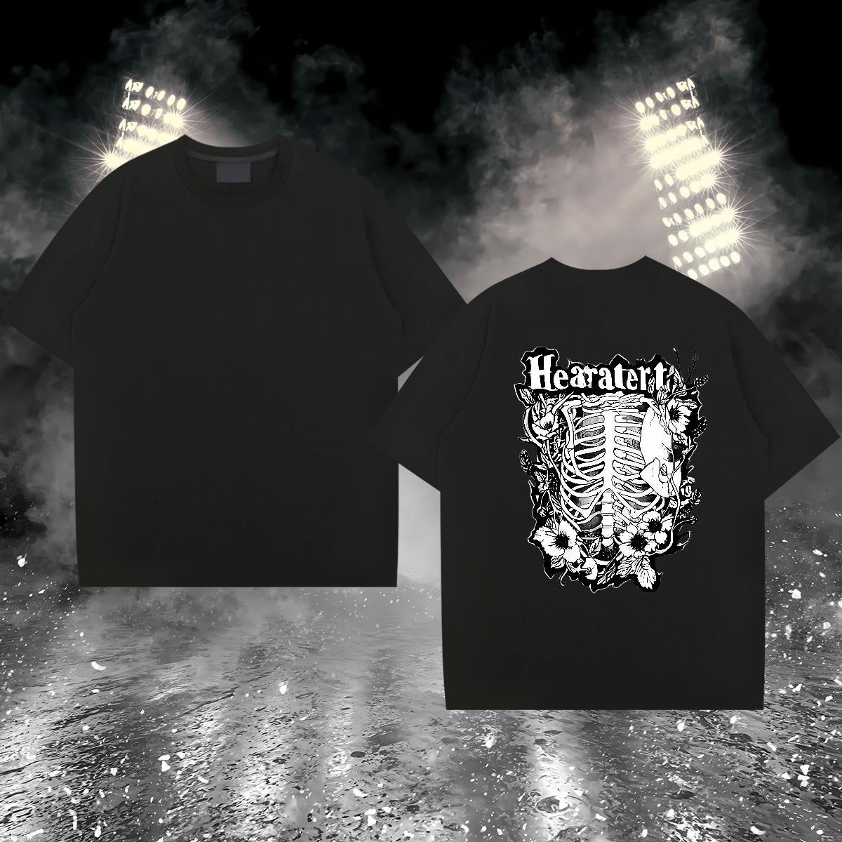 2024 New T-Shirts for Men skull Top Tees 230g 100% Cotton Sports Casual Comfortable Floral Print Breathable Short Sleeve Mens Tshirts
