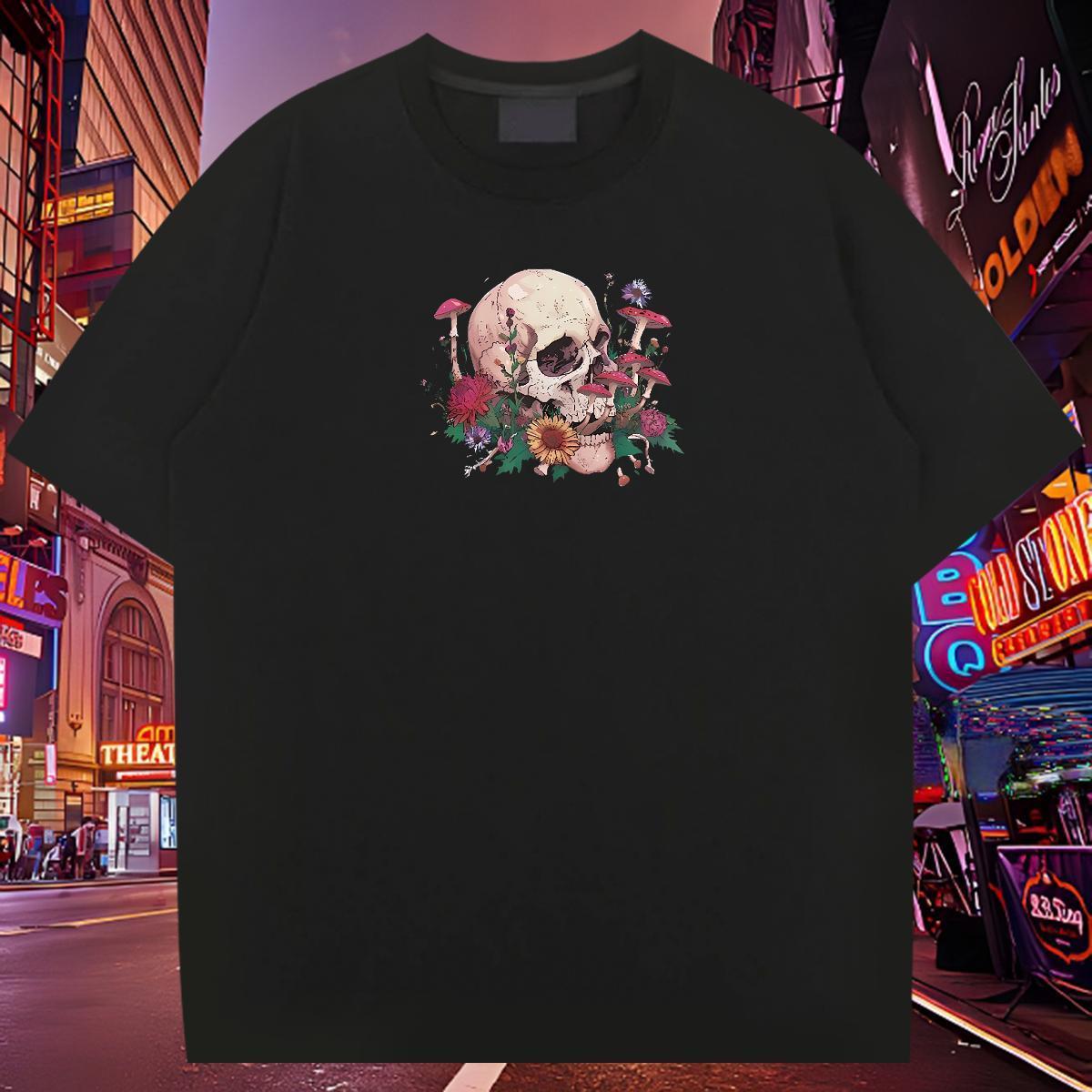 Custom T-Shirts for Men skull Tees 230g Cotton Street Wear Popular Black White Pure Cotton Men Clothes T-Shirt