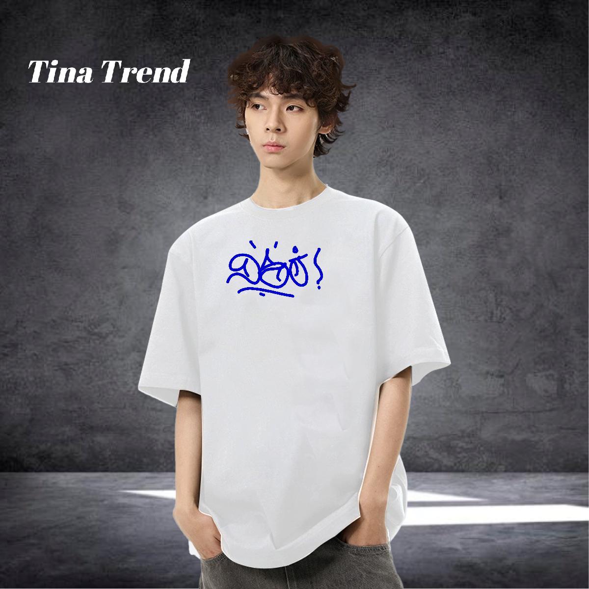 Casual New T Shirts Men letter Tops Tees 230g 100% Cotton Casual Daily Wear Unisex DIY Printed Breathable Short Sleeve Men Tshirts