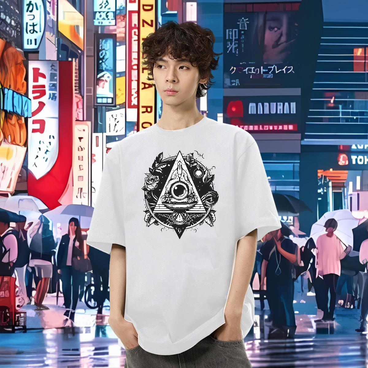 Free Shipping Mens T Shirts eye of the devil Tees Shirts 230g Pure Cotton Beach Comfortable DIY Anime Breathable Short Sleeve Men Tops Tees
