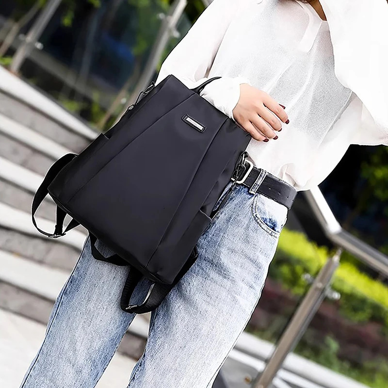 Korean Fashion Travel Backpack with Anti theft Canvas Academy Student Oxford Cloth Shoulder Bag Womens 240807