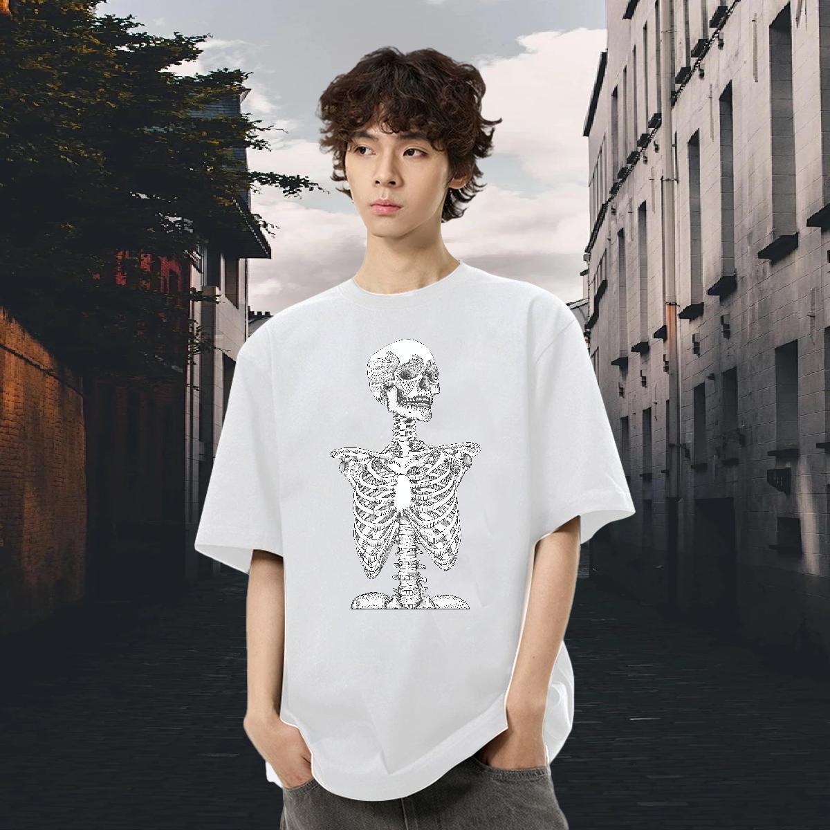 Stylist T-Shirts for Men skull Tops Shirt 230g Cotton Outdoor Cool Design Plus Size Custom Breathable Short Sleeve Men Tops Tees