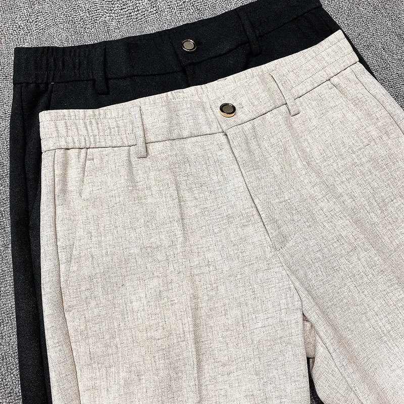 Spring Summer Mens Pants Lightly Mature Slim Fit Draping Linen Solid Color High Quality Classic Business 240806