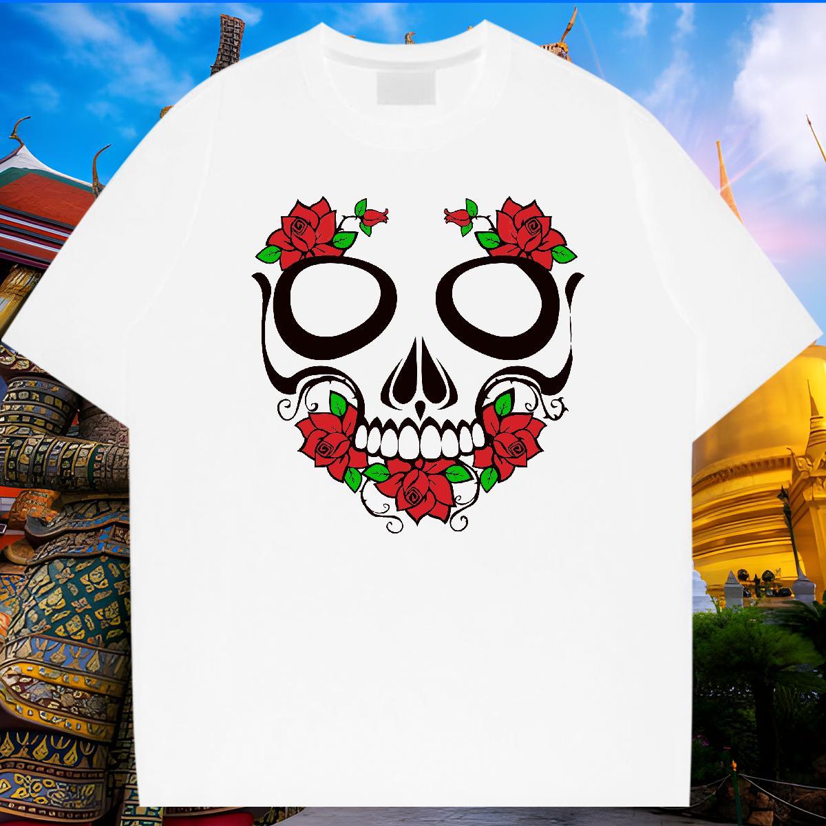 Designer Fashion T shirt skull Clothes 100% Cotton 230g Street wear Hip Hop Loose Fit Oversized 4XL Breathable Crew Neck Couples T Shirts