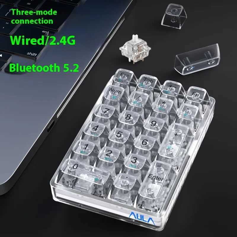 AULA F21 Transparent Number Keyboard 21 Key 3 Mode Rgb Mini Keyboard Hot Plug Mechanical Keyboard Office Keyboard GiftM240715
