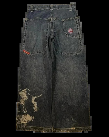 Streetwear JNCO Jeans Hip Hop Skateboard Graphic Embroidered Retro Blue Baggy Jeans Men Women Harajuku High Waist Wide Trousers 240807