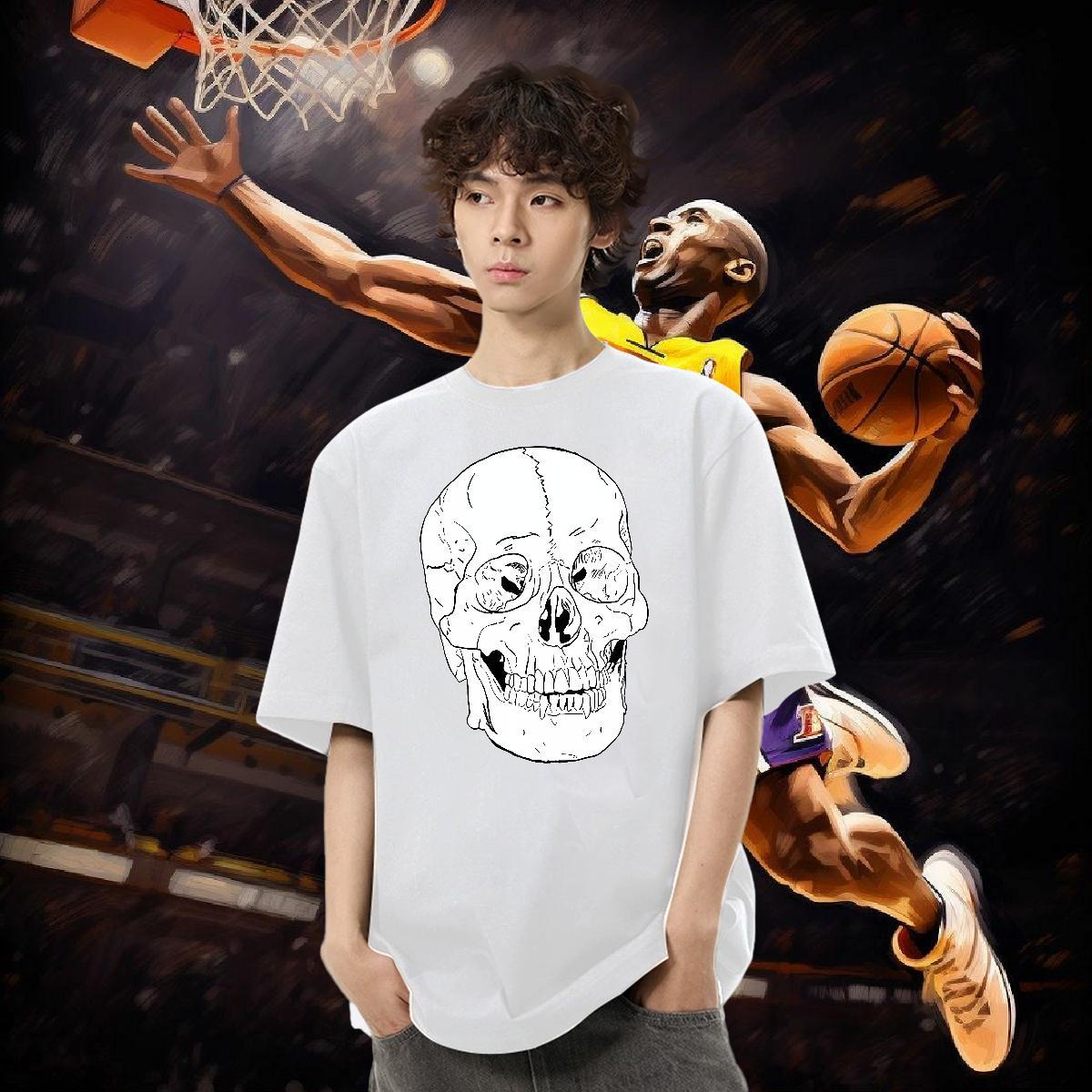 Casual New T-Shirts skull Tees Shirts 230g Pure Cotton Outdoor Comfortable Customized Print Breathable Short Sleeve Men Tshirts