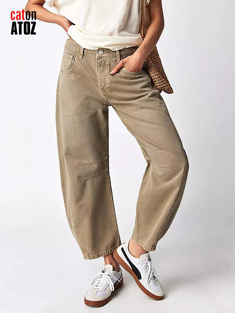 Womens Barrel Jeans Fashion Khaki Relaxed Harem Denim Slouchy Pants Female Casual White Black Cropped Baggy Jeans 3094 240807