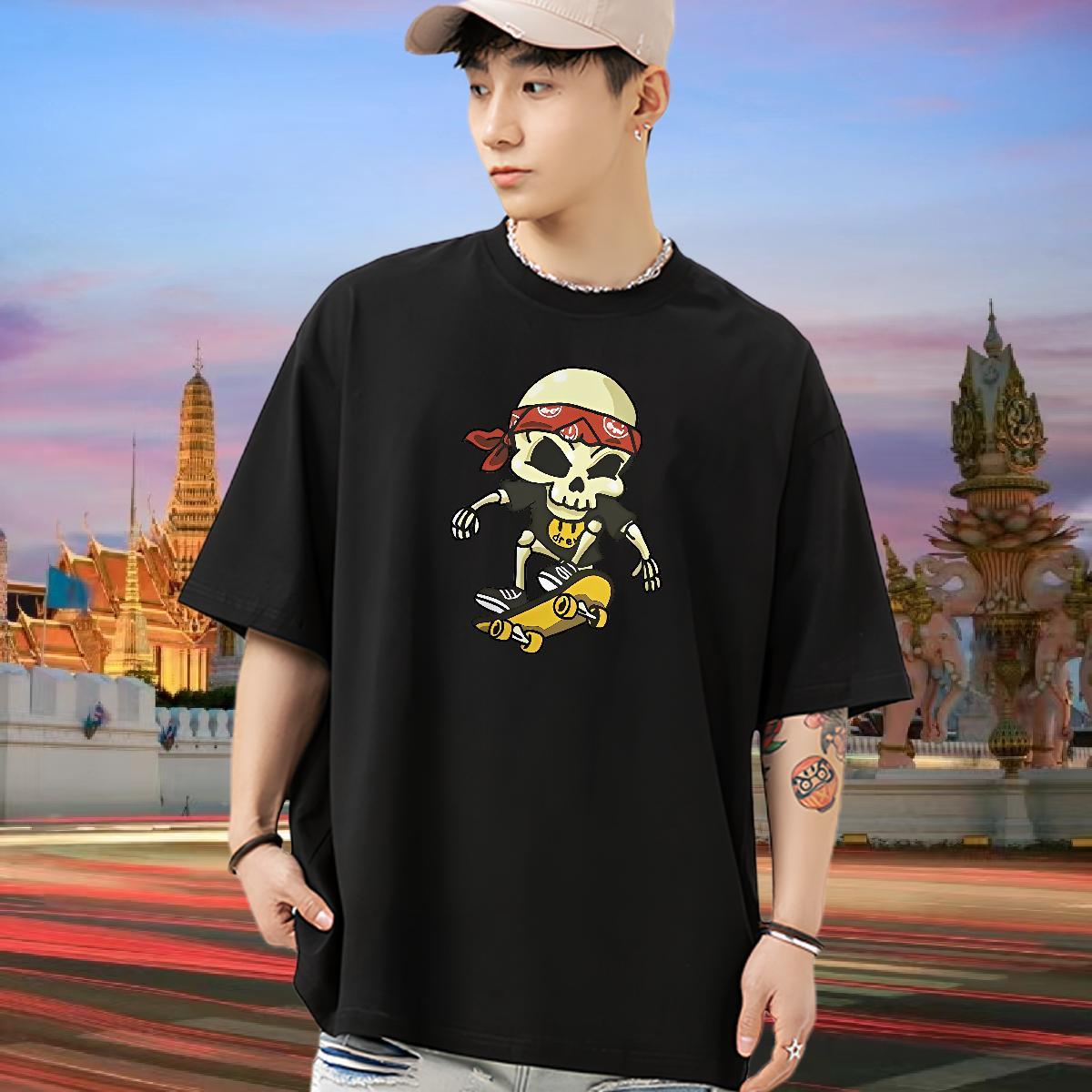 Free Shipping T Shirts Men skull Tees 230g Cotton Sport Classic Custom Anime Breathable Short Sleeve Men Tees