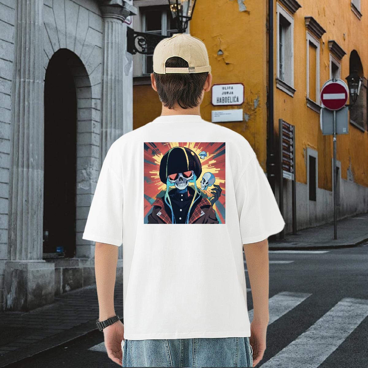 2024 DIY Mens T Shirts skull Clothes 230g Pure Cotton High Street Hip Hop Loose Fit Cartoon Print Breathable Mens Tshirts