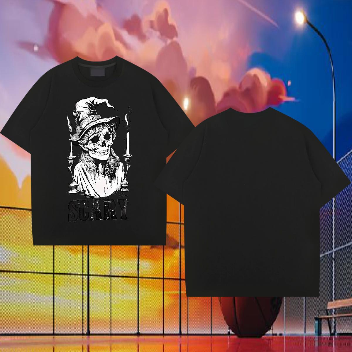 New T Shirt For Man skull Tops Tees 230g Cotton Street Wear High Quality DIY Short Sleeve Soft Tshirts