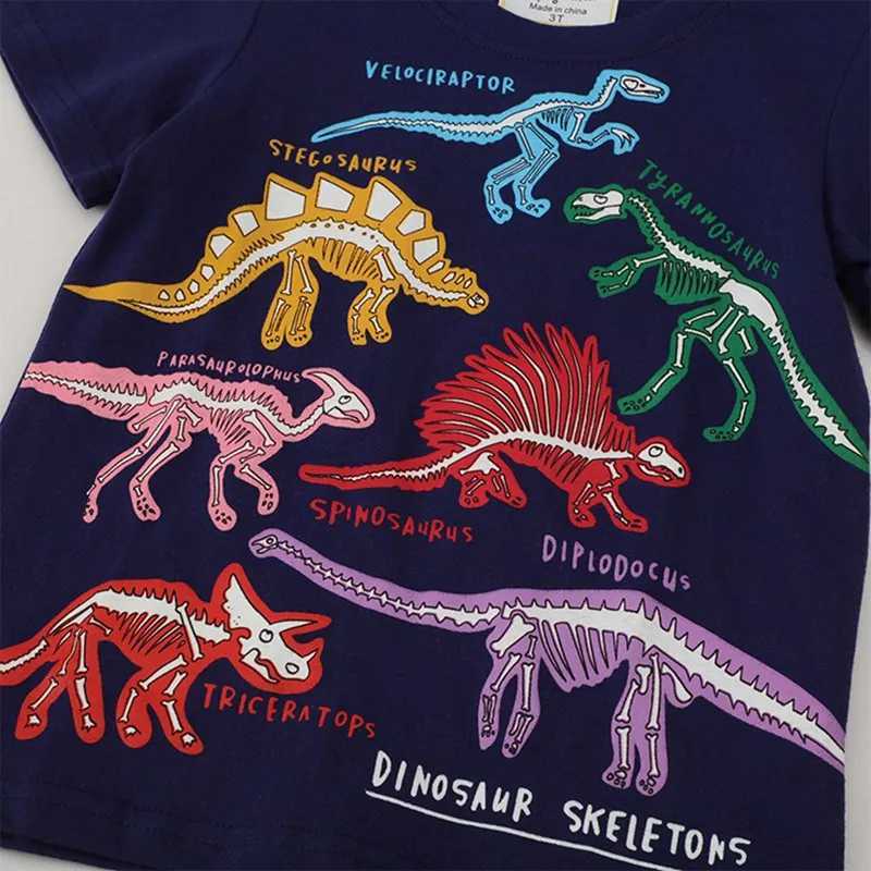Summer childrens fashion cartoon glowing dinosaur short sleeved T-shirt boys breathable shirt zipper top childrens clothingW240718