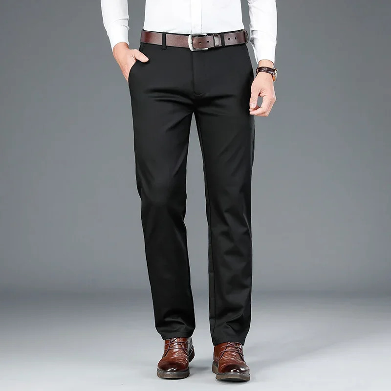 Mens Bamboo Fiber Casual Pants Spring Classic Business Fashion Khaki Stretch Cotton Trousers Male Clothes 240806