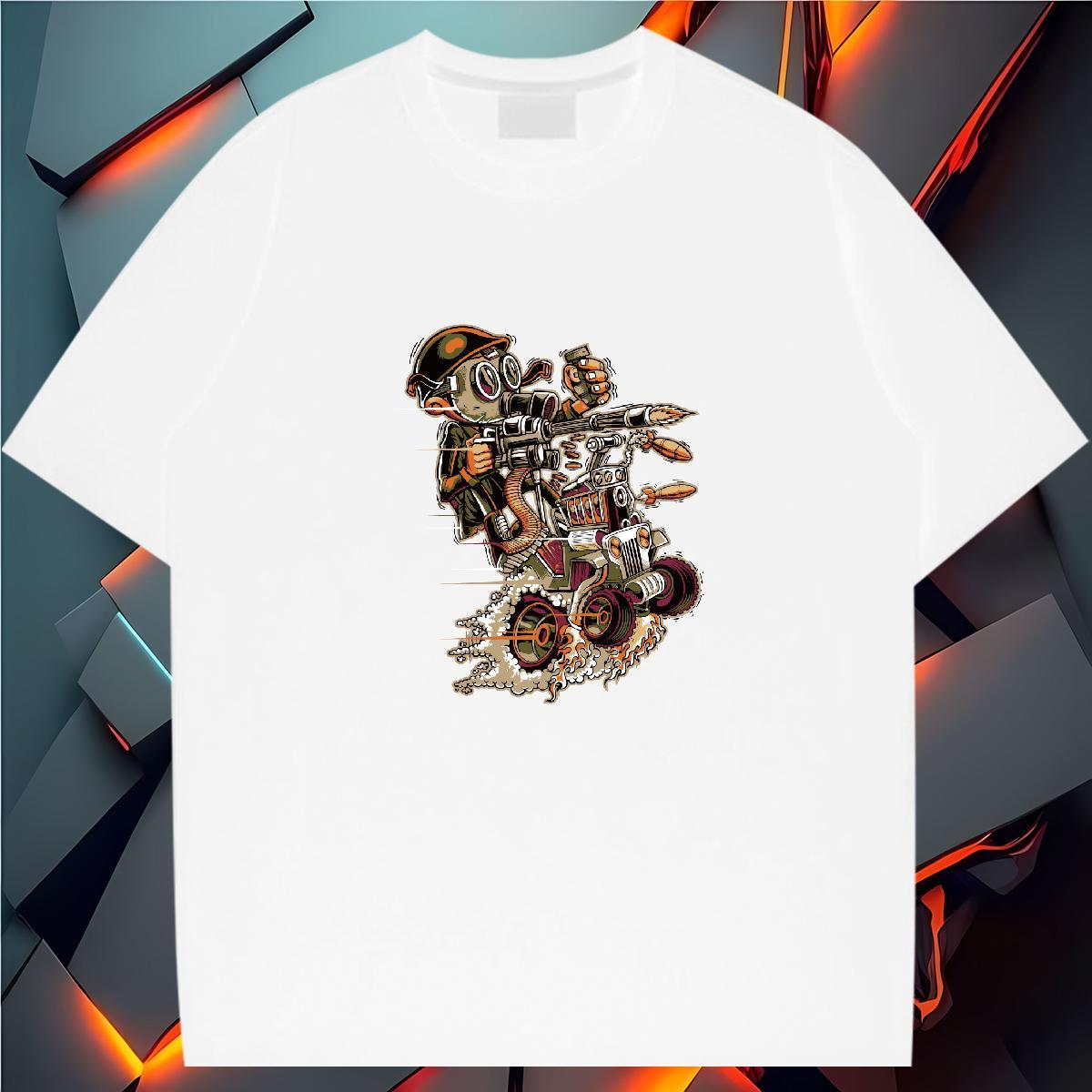 Brand T Shirts Men Motorcycle Tops 230g Cotton Beach Loose Skull Crew Neck Breathable Mens Tshirts