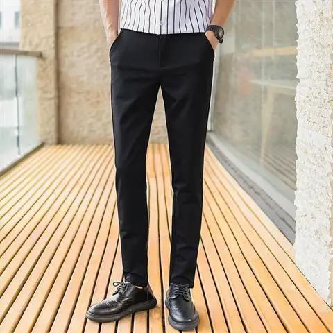 Summer Business Suit Pants Men Thin Formal Slim Fit Classic Office Ankle Length Straight Casual Trousers Clothing H85 240806