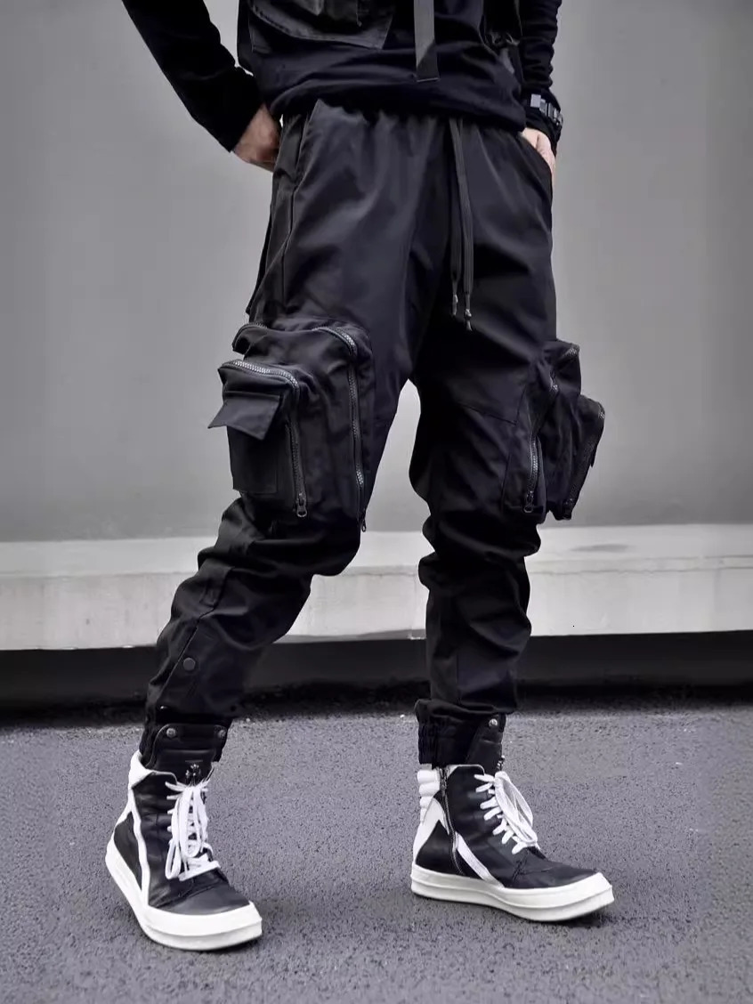 Double Zipper Large Pocket Hip Hop Tactical Technology Clothing Cargo Pants Mens Street Casual Punk Harem 240812