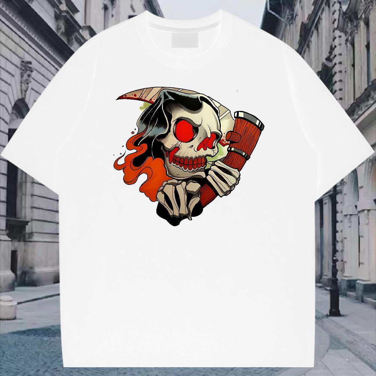 Factory Direct Men T Shirts skull Clothes 230g Pure Cotton Casual Loose Fit DIY Printed Breathable Short Sleeve Men Tops Tees