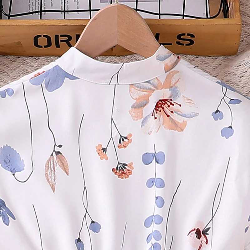 White crew collar sleeveless floral dress elegant beach holiday childrens clothing for girls aged 8-12W240720