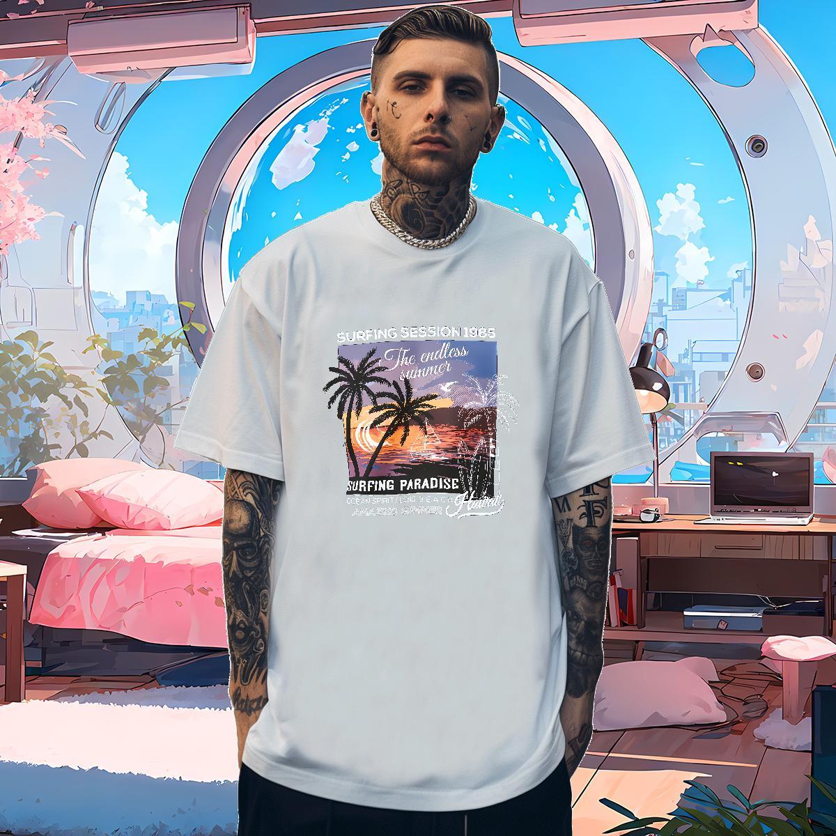 Fashion Man T Shirts tree Tshirts 230g 100% Cotton Daily Wear Soft Plus Size Cartoon Breathable Short Sleeve Men Tops Tees