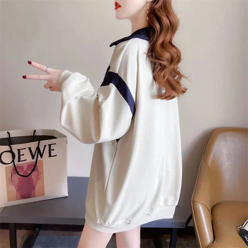 Autumn and Winter Wons Pullover Turn Down Collar Patchwork Embroidery Fashion Casual Elegant Long Sleeve Hoodies 240806